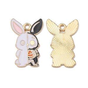 Alloy Enamel Skeleton Rabbit Charm 27.5mm x 17.5mm x 1.5mm