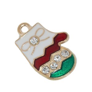 Enamel Christmas Mitten Charm 20mm x 13.3mm x 1.5mm