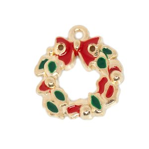 Enamel Christmas Wreath Charm 17.3mm x 15.4mm x 1.5mm