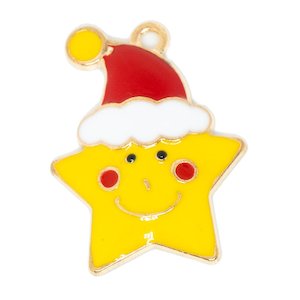 Enamel Star with Christmas Hat Charm 26mm x 19.5mm x 1.5mm