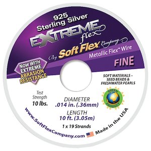 Jewellery: 925 Sterling Silver Soft Flex Extreme 19 Strand Fine Beading Wire Silver Plated .36mm 3.05m (10ft)