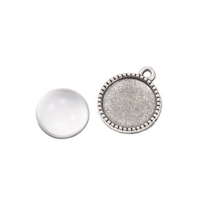 Tibetan Style Round Pendant Setting with Glass Dome 20mm x 16.5mm x 2mm