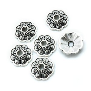 Tibetan Silver Flower Bead Caps 11mm