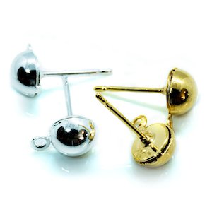 Half Ball Earring Stud Post With Closed Loop 6mm