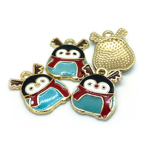 Enamel Christmas Penguin Charm 18.3mm x 14.2mm