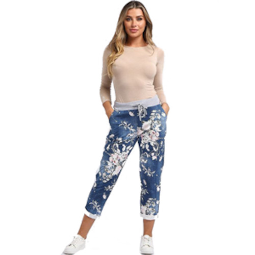 Chemist shop - pharmacy: BEAU Denver Floral Dark Blue Trousers