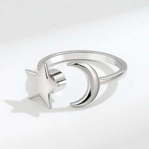 Star & Moon Anxiety Fidget Ring (Silver / Gold)