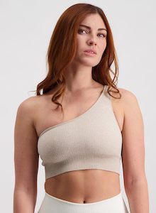 Beige Ribbed Seamless Single Strap Bra