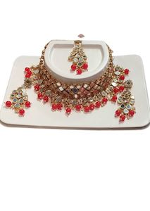 Red With Mirror Work Necklace Set