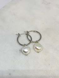 Womenswear: Pearl Hoop Earrings - Silver