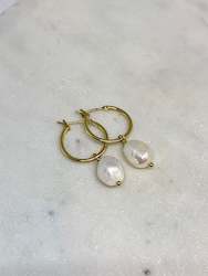 Pearl Hoop Earrings - Gold