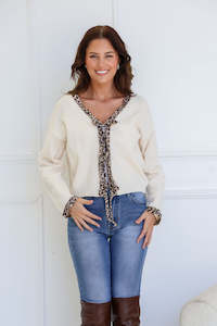 Jungle Leopard Trim Cardi - Cream