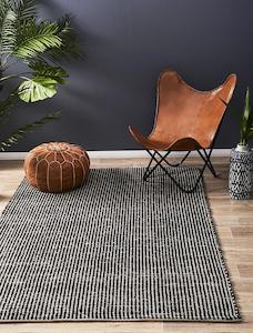 Hand Made Felted Wool Rug Black Natural