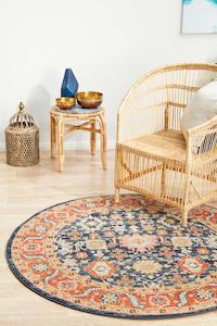 Artin Power Loomed Navy Round Rug