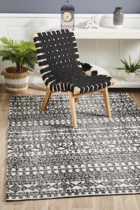 Luna  Yasmin Ivory Black Rug