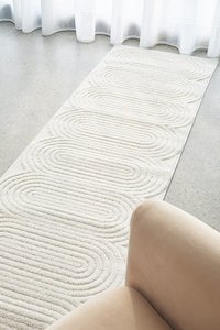 Contemporary Plain & Textured Carl White Rug Runner