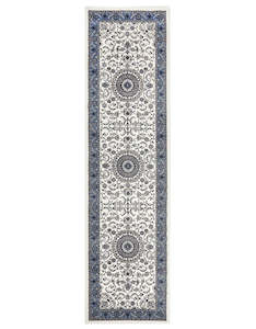 Persian Nain Design  Medallion Rug Runner White with Blue Border