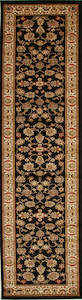 Traditional Floral Pattern Rug Runner Black