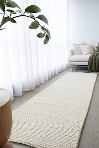 Carpet: Hand Loomed Wool and Jute Cream Runner Rug