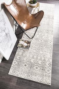 Aladdin Aliya White Grey Rustic Runner Rug