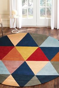 Prism Designer Wool Rust Blue Navy Round Rug