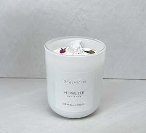 Products: Opal + Sage Howlite crystal candle