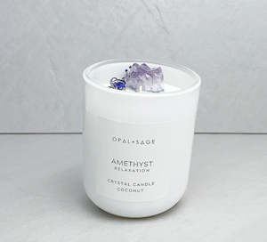 Opal + Sage Amethyst crystal candle