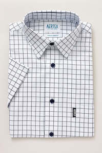 Aertex Taunton Navy Window Check Short Sleeve Shirt