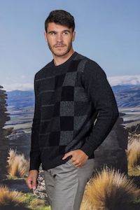 Menswear: Noble Wilde Mens Charcoal Checker Board Crew Neck Sweater