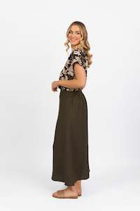 Vassalli Pull On Long Skirt With Elastic Back Waistband Khaki