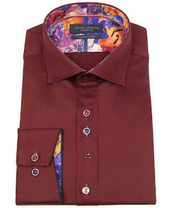 Guide London Burgundy Stretch Long Sleeve Shirt