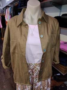 Blackstone Nutmeg Drawstring Cropped Linen Jacket