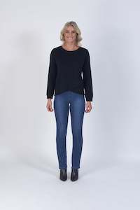 Vassalli Black 100% Merino Long Sleeve Top with Crossover Front