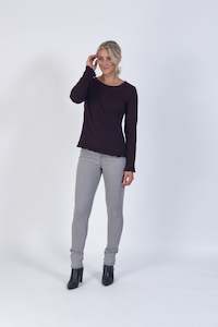 Vassalli Mulberry 100% Merino Long Sleeve Top with Frilled Neck-Hem-Cuffs