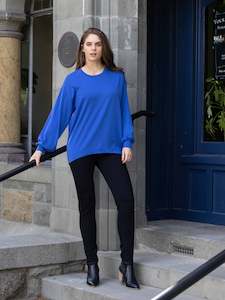 Vassalli Regatta Blue 100% Merino Round Neck Drop Shoulder Top