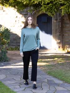 Vassalli Sage 100% Merino with Square Hem Round Neck Top hem