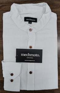 Mechmoto White Linen Long Sleeve Henley T-Shirt