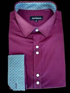 Menswear: Mechmoto Sateen Cotton Burgundy Long Sleeve Shirt