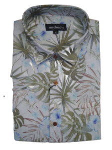 Mechmoto Printed Linen Hibiscus Short Sleeve Shirt