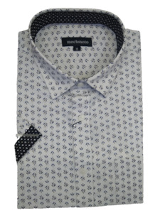 Menswear: Mechmoto White Geo Print Short Sleeve Shirt