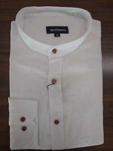 Menswear: Mechmoto White Linen Chinese Collar Long Sleeve Shirt