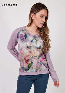 Kalisson Mauve Multi V Neck Long Sleeve Top