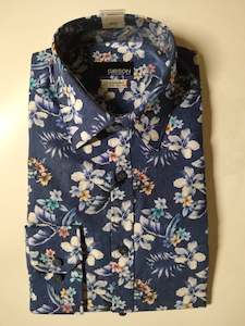 Gibson Flame Blue with stylish floral print Long Sleeve Shirt