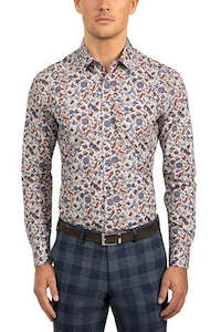 Gibson Flame allover blue and orange floral Long Sleeve Shirt