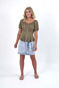 Knewe Khaki Lane Round Neck Short Sleeve Top