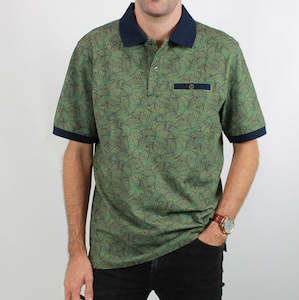 Berlin Khaki Palm Print Short Sleeve Polo Shirt