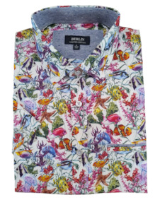 Berlin Tropical Fish Satin Print Short Sleeve Shirt