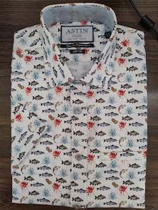 Astin Smith Tropical Fish Satin Short Sleeve Shirt