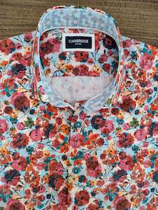 Cambridge Portsea Red Floral Short Sleeve Shirt