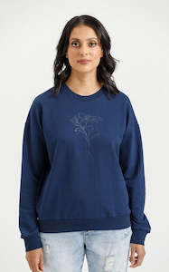 HOMELEE - Camilla Crew Indigo Blue with Tonal Floral Print